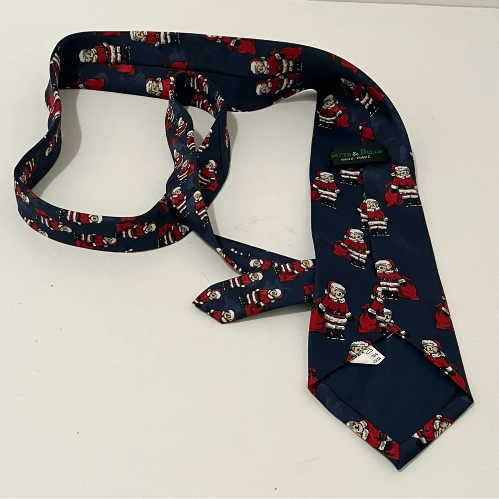 Sette & Bello Navy Blue Red Teddy Bear Santa Polyester Mens Neck Tie Christmas